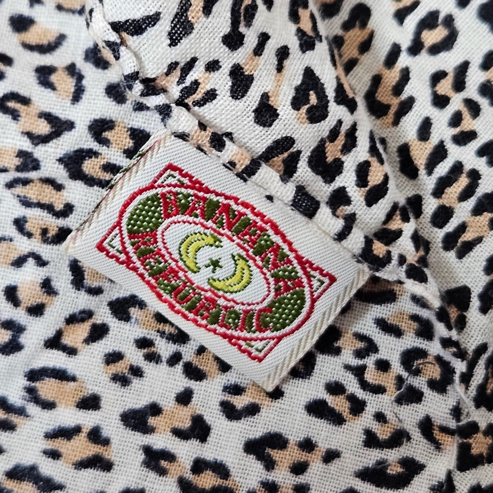 VTG Banana Republic Leopard Print Cotton Bandana Scarf Japan Tan Black Square - Picture 4 of 5